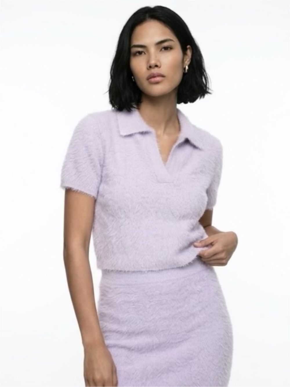 House of Harlow 1960 Lavender Collard Polo Two-Piece Set Crop Top & Maxi Skirt